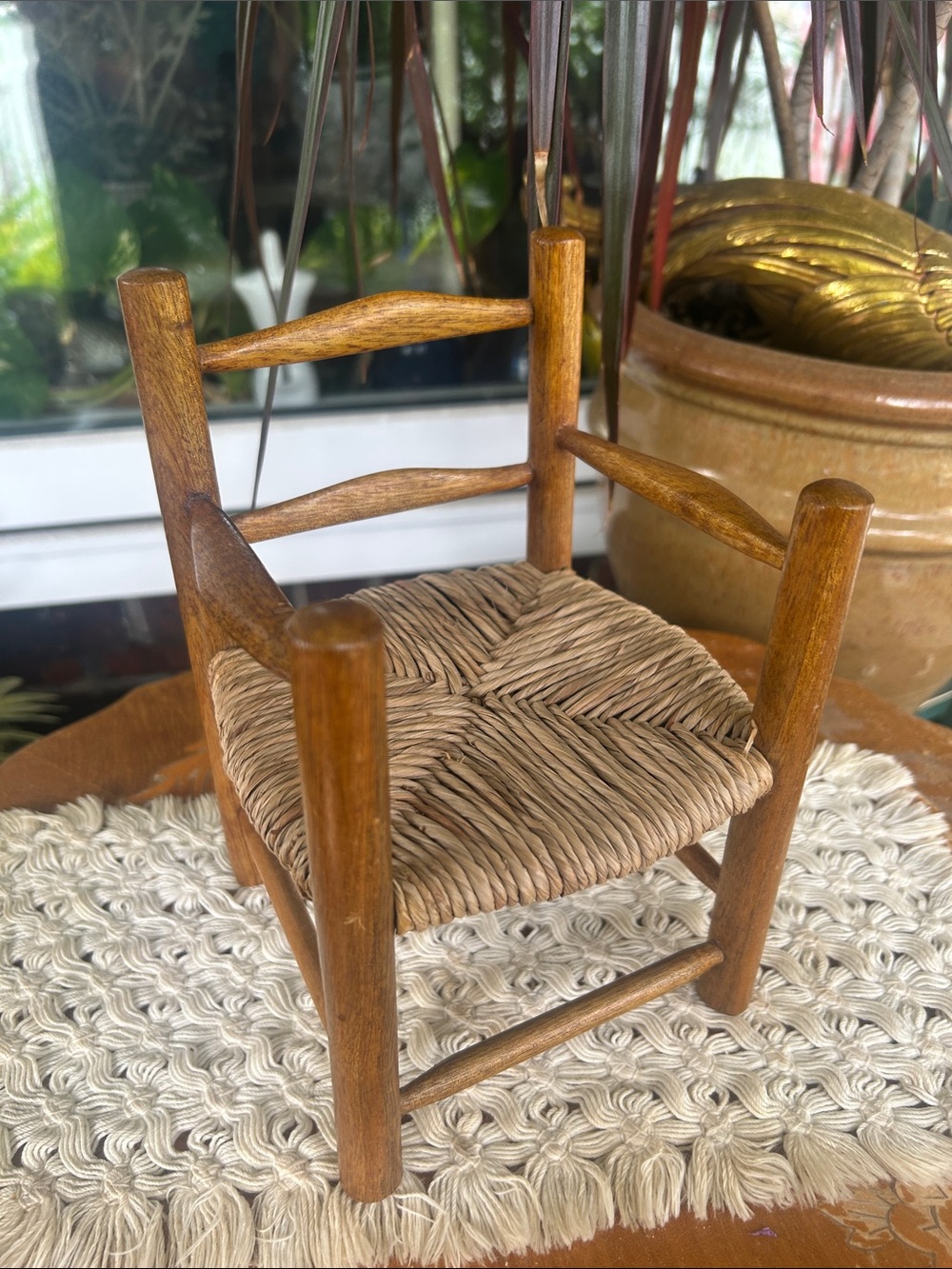 Vintage Miniature Wooden Ladder-back Doll Armchair